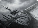 Fishing boat, nautical decor, coastal painting, rustic art, panoramic painting, extra wide art, above sofa art, framed canvas print