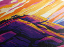 Mountain Cliffs, Southwest Sunset, Canyon Painting, Framed Canvas Print, Pink Orange Wall Art, Joshua Tree Art, Panoramic Art