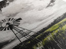 Black and White Windmill, windmill wall art, rustic decor, farmhouse art, landscape painting, framed canvas print, above bed wall art