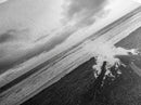 Beach Bonfire, coastal landscape art, rustic decor, moody art, dramatic seascape, black and white, framed canvas print, nautical wall art