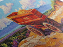Rustic cart, farmhouse art, rustic wall art, above couch art, wabi sabi art, barn landscape oil painting, framed canvas print, gift idea