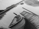 Boat On Dock, Nautical Wall Art, Framed Canvas Print, Coastal Landscape Art, Rustic Decor, Extra Wide Art, Minimalist Art, Bedroom Art