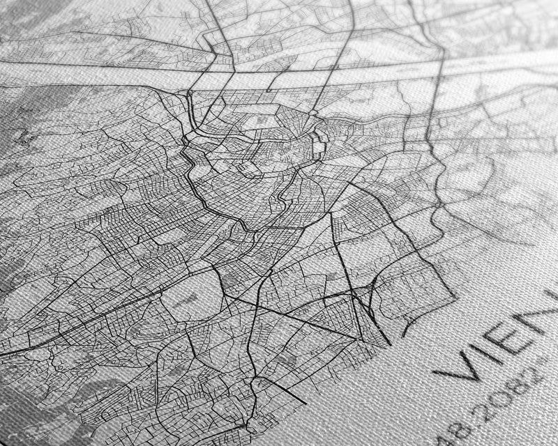 Vienna Street Map, Austria Map, City Map Print, Modern Wall Art, Wall Art, Canvas Print, Black And White, Unique Wedding Gift, Travel Art