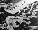 Black and White Wave Canvas Print, Hokusai Inspired Wall Art, Woodblock Print Style, Wall Art, Vintage Style Wall Art