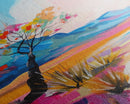 Bright Desert Tree Art - Framed Canvas Print, Southwestern Decor, Colorful Living Room Wall Art, Modern Desert Landscape