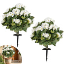 Artificial Begonia Ball Trees Set of 2 13 inch Fake Evergreen Shrubs with Ground Spikes-White by LJGDeals