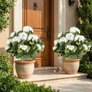 Artificial Begonia Ball Trees Set of 2 13 inch Fake Evergreen Shrubs with Ground Spikes-White by LJGDeals