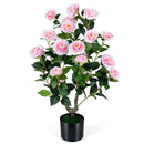Artificial Camellia Tree Faux Flower Plant in Cement-Filled Pot by DirectDeals