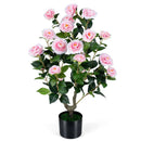 Artificial Camellia Tree Faux Flower Plant in Cement-Filled Pot by LJGDeals