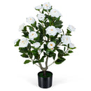 Artificial Camellia Tree in Cement Pot 35.5" Faux Flower Plant by DirectDeals