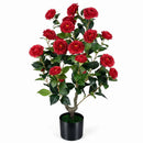 Artificial Camellia Tree in Cement Pot 35.5" Faux Flower Plant by LJGDeals