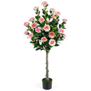 Artificial Camellia Tree with 27 Blossoms in Cement Pot by LJGDeals