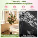 Artificial Camellia Tree with 27 Blossoms in Cement Pot by LJGDeals