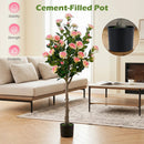 Artificial Camellia Tree with 27 Blossoms in Cement Pot by LJGDeals