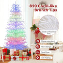 7 FT Artificial Pre-lit Christmas Tree Hinged Xmas Tree with 820 Coral-like Branch Tips by LJGDeals