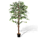 Artificial Ficus Tree Tall Faux Indoor Plant with 1008 Leaves Nursery Pot and Dried Moss by LJGDeals