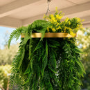 Artificial Hanging Plant Chandelier – Bright Tropical Foliage Circular Ring (15.75in) Gold Frame – UV Resistant by Designer Plants USA