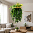 Artificial Hanging Plant Chandelier – Bright Tropical Foliage Circular Ring (15.75in) Gold Frame – UV Resistant by Designer Plants USA
