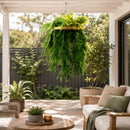 Artificial Hanging Plant Chandelier – Bright Tropical Foliage Circular Ring (15.75in) Gold Frame – UV Resistant by Designer Plants USA