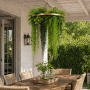 Artificial Hanging Plant Chandelier – Draping Fern Circular Ring (31.5in) Gold Frame – UV Resistant by Designer Plants USA