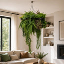 Artificial Hanging Plant Chandelier – Tropical Foliage Circular Ring (23.5in) Black Frame – UV Resistant by Designer Plants USA