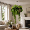 Artificial Hanging Plant Chandelier – Tropical Foliage Circular Ring (23.5in) Gold Frame – UV Resistant by Designer Plants USA