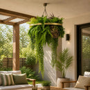 Artificial Hanging Plant Chandelier – Tropical Foliage Circular Ring (23.5in) Gold Frame – UV Resistant by Designer Plants USA