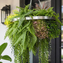 Artificial Hanging Plant Chandelier – Tropical Foliage Circular Ring (23.5in) Silver Frame – UV Resistant by Designer Plants USA