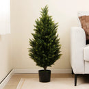3 Feet Artificial Topiary Cedar Tree with Cement Plastic Pot and Faux Moss-Green by LJGDeals