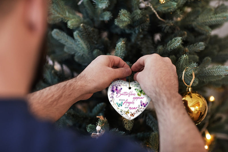 Artistic Butterflies Appear when Angels are Near Quote Ornament, Christmas Memorial Gift