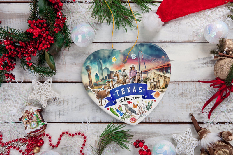 Artistic Texas State Themes and Landmarks Christmas Ornament