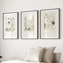 Watercolor Set of 3. Colorful Wildflower Prints by Wall Art Set