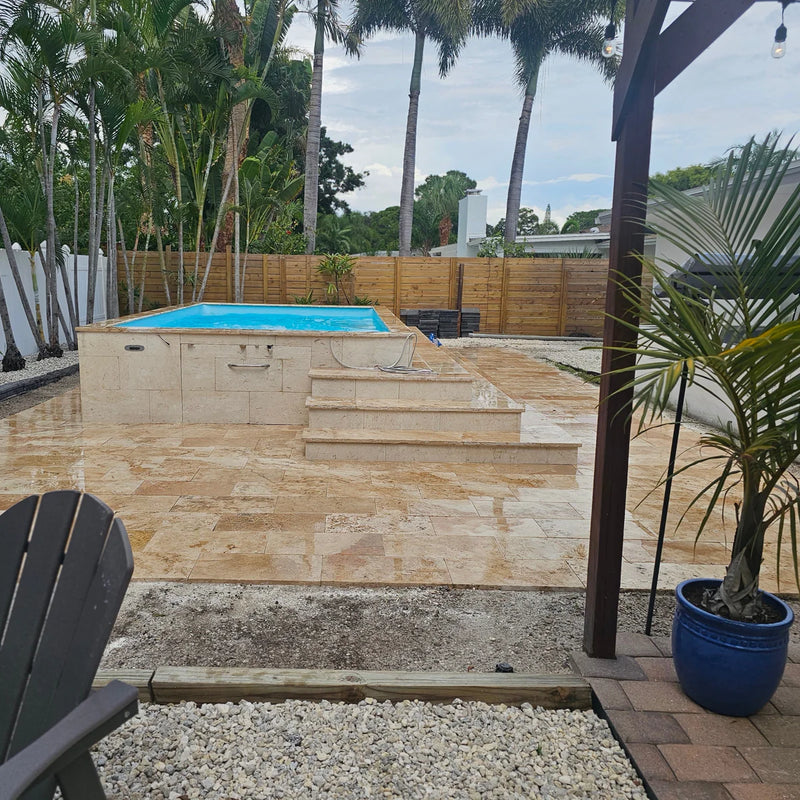 Aspendos Beige Travertine Tumbled Pavers - Full TruckLoad