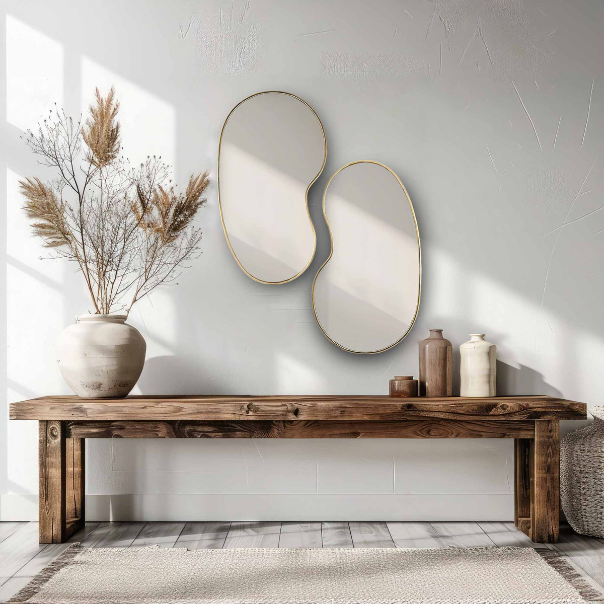 Kidney Shape Wall Mirror - Unlacquered Brass Mirror, photo 6 of 10