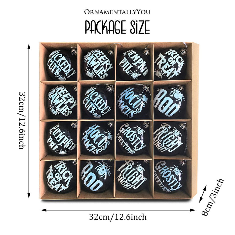 Ghastly Quotes Ornament Bauble Set of 16, Halloween Tree 3" Black and White Round Ball Decor