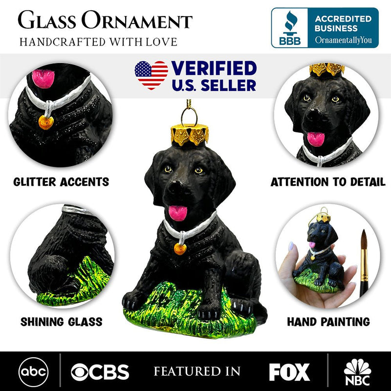 Black Lab Glass Christmas Ornament, Labrador Retriever Dog Gift