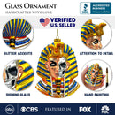 Evil Egyptian Pharoah Half Skull Head Glass Ornament, Gothic Halloween Tree Decor