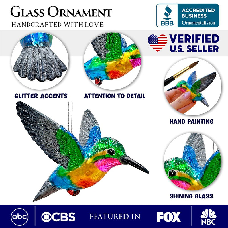 Graceful Hummingbird Iridescent Handcrafted Ornament, Glass Christmas Bird Tree Decoration