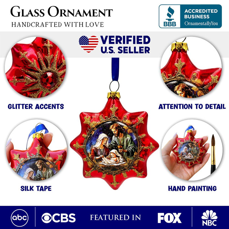 (Pre-Order) Graceful Nativity Star Glass Christmas Ornament, Unique Christian Religious Decor