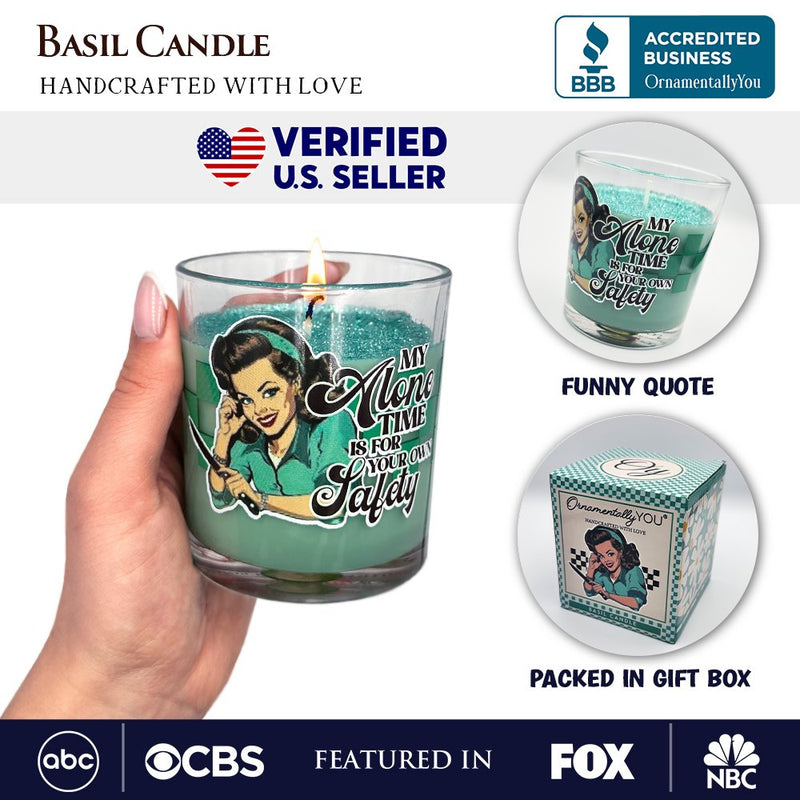 Sassy Retro Girl Dazzling Green Candle, Basil Scented Brunette Girl Funny Gift
