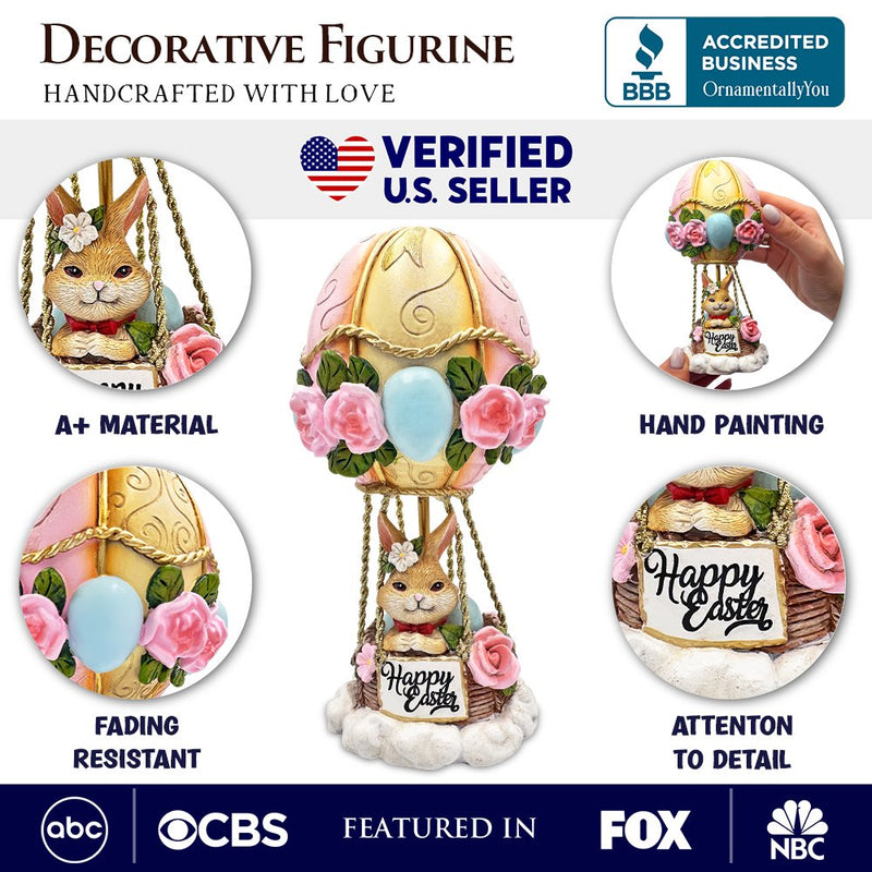 Springtime Voyage Easter Bunny Hot Air Balloon Figurine, 7" Charming Holiday Decor