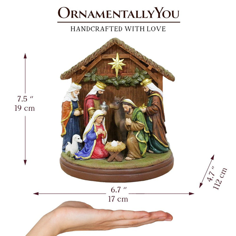 Radiant Nativity Scene Handcrafted Statue Figurine, 7" Birth of Jesus Christian Home Decoration