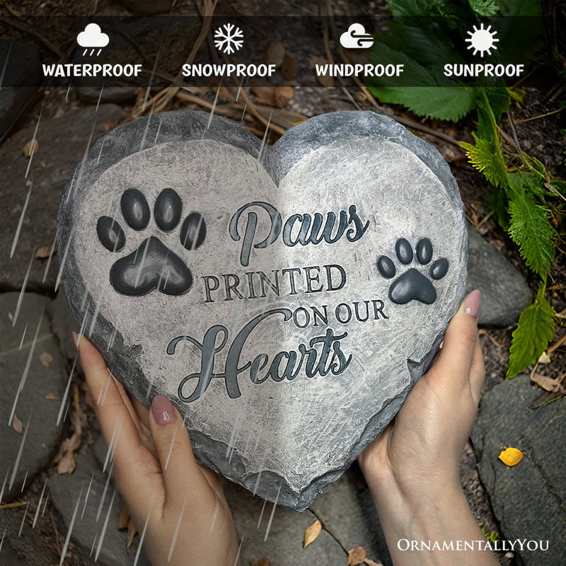 Paws Printed on our Hearts Memorial Stepping Stone for Pet, 9.5" Dog Funeral and Pet Cemetery Decor