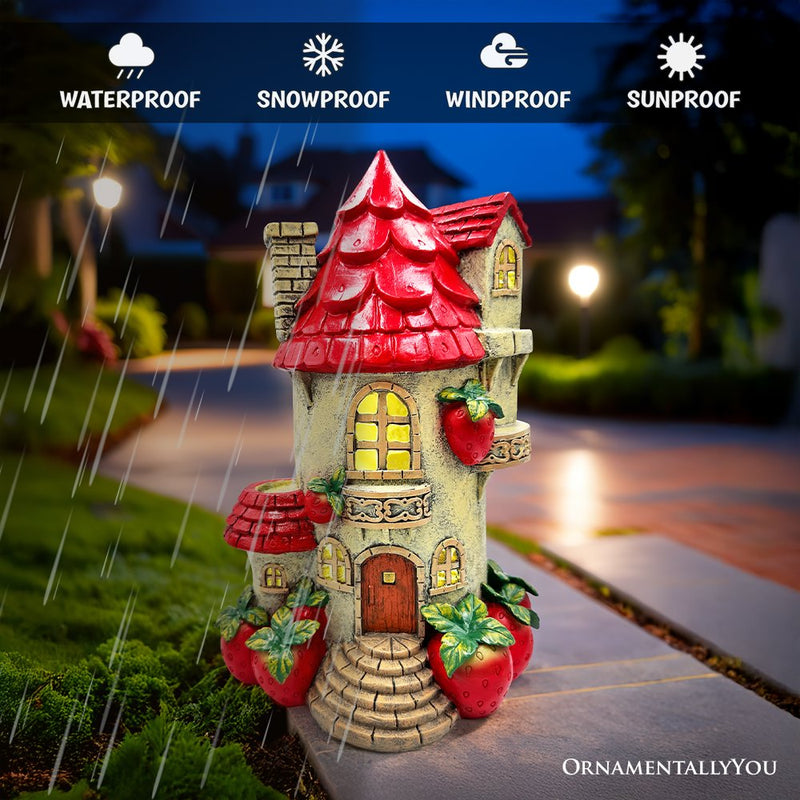 Solar Powered Strawberry Fairy Home Garden Statue, 10" Unique Spring Decoration