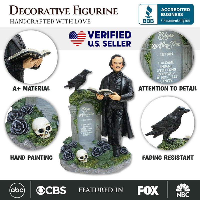 Edgar Allan Poe Handpainted 9" Figurine, Horror Home Statue Decoration