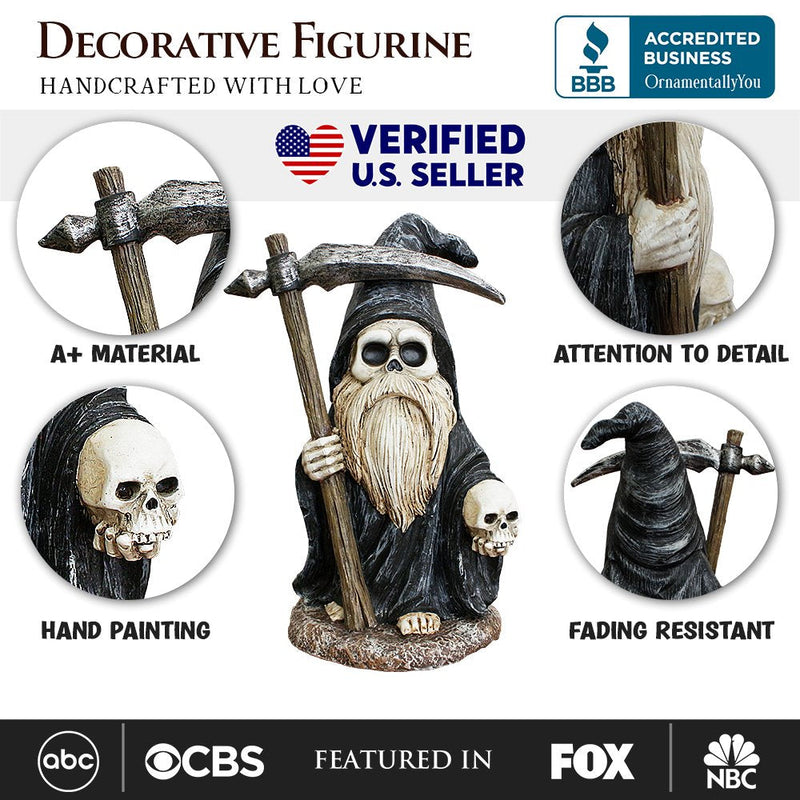 (Pre-Order) Grim Reaper Gnome Figurine 7", Gothic Occult Statue Yard Decoration
