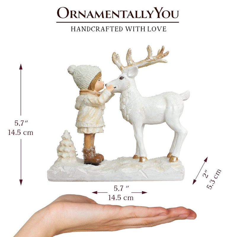 (Pre-Order) Charming Deer and Little Girl Figurine, 7.5" Vintage Christmas Garden Statue