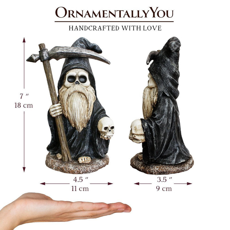 (Pre-Order) Grim Reaper Gnome Figurine 7", Gothic Occult Statue Yard Decoration