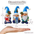 Sky Blue Hat Festive Holiday Gnome Set of Three Miniature Christmas Tabletop Figurine Statues