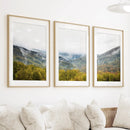 Foggy Mountains and Green Forest. Photo Triptych by Wall Art Set